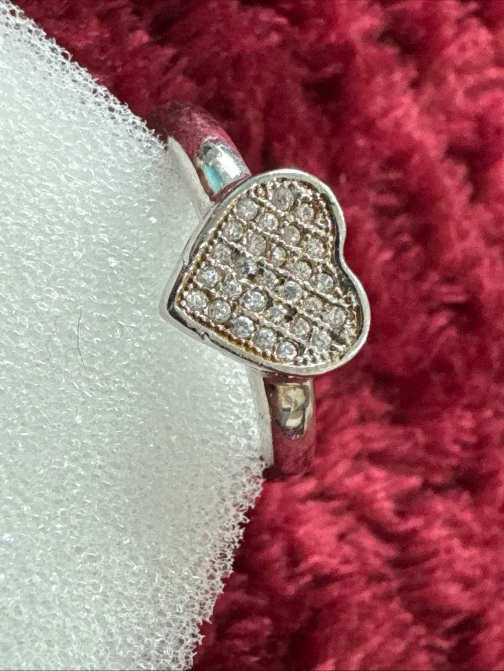 Silver Heart Pavé Ring with Clear Stones - Women's Jewelry